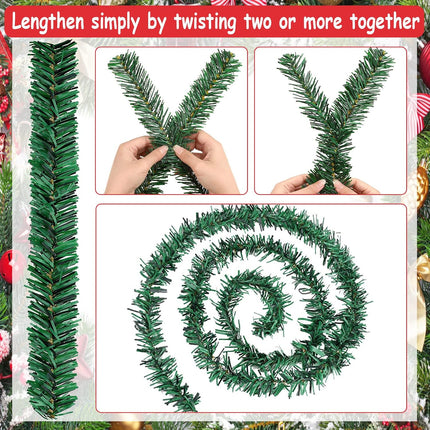 30PCS 14'' Christmas Pine Garland Ties, Xmas Decorative Twist Ties for Garland, Artificial Pine Wire Twist Ties Flexible Wired Garland Ties, Faux Pine Greenery Stems Twist for Stairs Railing Banister