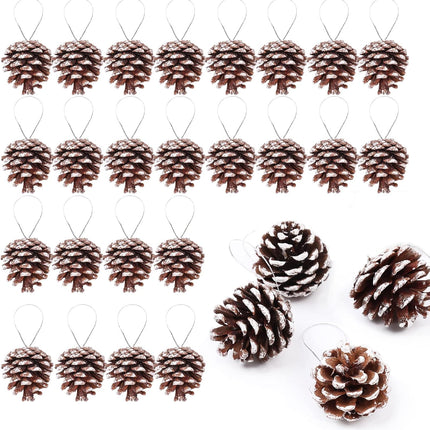 Christmas 30PCS Natural TIMOXMAS Pine Cones 1.5 to 2.5 inch Snow Frosting Pinecones with Hanging String, White Brown Pine Cone Decorations for DIY Crafts Holiday Wreath Garland Party Ornaments