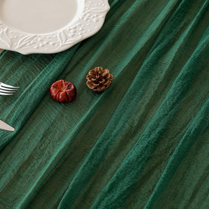 Keketo Christmas Table Runner Emerald Green Cheesecloth Gauze 120 Inch 10 FT Rustic Boho Cheese Cloth Table Runner for Wedding Baby Shower Bridal Shower Birthday Party Long Sheer Home Decorations