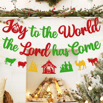 Merry Christmas Decoration Joy to the World the Lord Has Come Sign Banner Felize Navidad Garland Let Jesus Light Your Way Backdrop Nativity God Bible Santa Regilious Holiday Year theme Party Event Anniversary Gala Celebration Decor