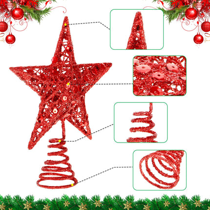 6 Inches Star Tree Topper Exquisite Shimmery Christmas Tree Topper for Christmas Tree Decoration (Red)