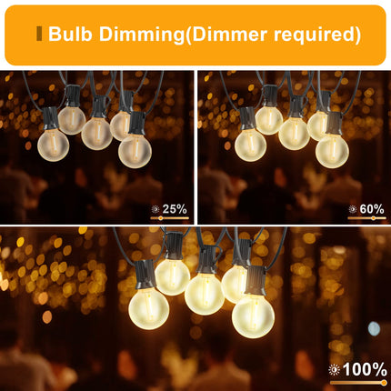 Outdoor String Lights,55FT Shatterproof LED Patio Lights with 30 Dimmable Plastic G40 Bulbs,2200K Waterproof Hanging Lights String,Connectable Outside Lights for Backyard,Cafe,Porch,Deck,E12 Base