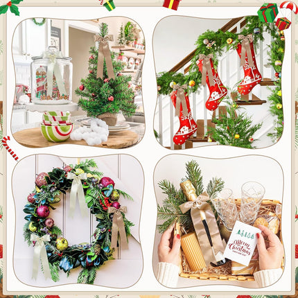 24 Pcs Christmas Tree Bows Decorations, Satin Ribbon Bows Christmas Wreath Bows Christmas Tree Topper Bows Christmas Tree Ornaments for Christmas Tree Garland Home Wreath Staircase Fireplace Decor