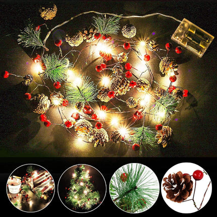 Christmas Garland with Lights 10FT 30LED Red Berry Pine Cone Garland Lights Battery Operated, LED Garland String Lights, Xmas Christmas Decorations for Fireplace Mantel Decor