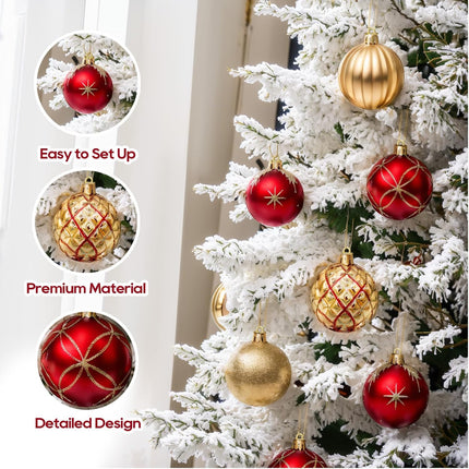 DeckTheHalls Christmas Ornaments, 30 Pcs 2.5 Inch Christmas Decoration Balls for Xmas Tree Hanging, Shatterproof Christmas Ball Ornaments for Festival Home Party Decors, (Red & Gold)