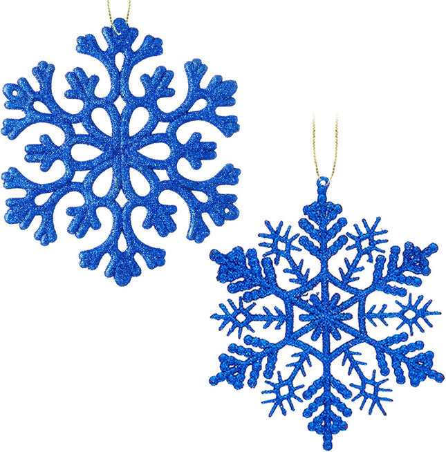 30PCS Christmas Glitter Snowflake Ornaments Plastic Snowflakes Ornaments-Xmas Tree Decorations,4.7-inch(Blue)