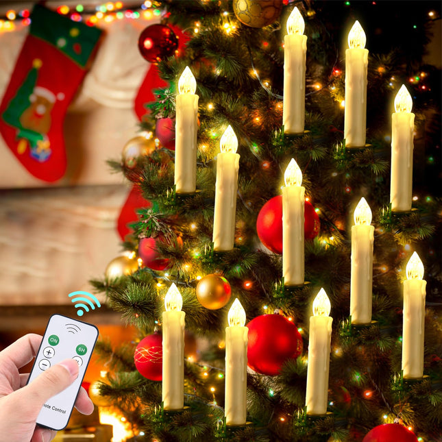 RaceGT 20 Pcs Flameless Candles with Remote, Clip On Candle Lights for Christmas Tree with Timer, Battery Operated LED Window Candles, Taper Floating Candles for Home Indoor Outdoor Christmas Decor