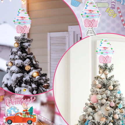Retisee 7.9 Inch Pastel Dessert Christmas Tree Topper Pink Cake Tree Topper Candy Donut Christmas Tree Decoration Pastel Christmas Ornaments for Christmas Year Birthday Party Decor
