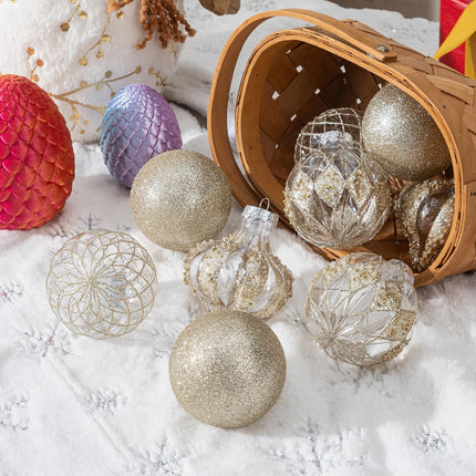 3.15" Clear and Champagne Christmas Ball Ornaments Set, 16 Pcs Luxury Hand-Painted Xmas Tree Decoration, Large Shatterproof Decorative Farmhouse Balls for Party Holiday Wreath Garland Home Decor