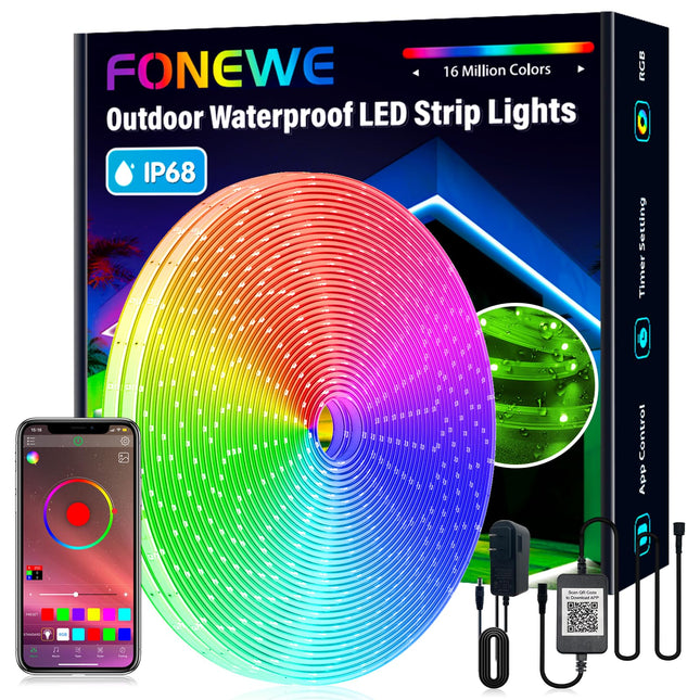 FO E 100FT Outdoor Led Strip Lights Waterproof IP68 Led Strip Lights Music Sync Color Changing RGB Waterproof Led Light Strips with App Control Led Lights for Bedroom Christmas Halloween Decorations