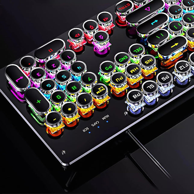 Basaltech Typewriter Keyboard, Mechanical Keyboard with LED Backlight, Steampunk Keyboard with 104-Keys Round Keycaps, Black Switch Wired Keyboard for Computer or Mac