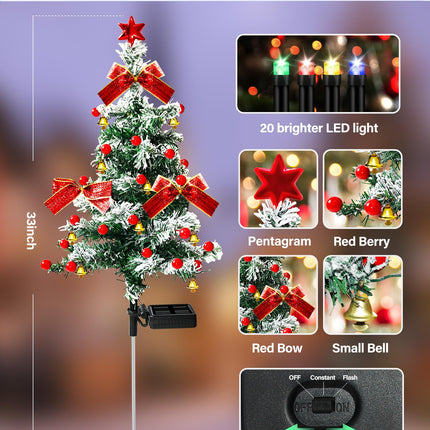Solar Christmas Trees Lights Outdoor Decoration Waterproof, 40LED Small Solar Power Xmas Tree Pathway Lights, Solar Garden Decorative Stake Lights Yard Decor with Snow 2 Modes for Path Lawn Patio,2PCS