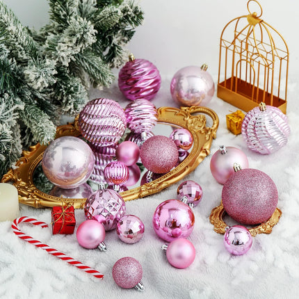XmasExp 60mm/2.36" Christmas Ball Ornaments Shatterproof Christmas Ornaments Set Decorations for Xmas Tree Balls - 24ct (2.36'', Pink)