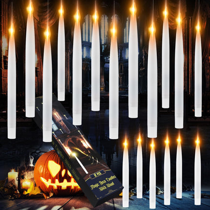 Floating Candles with Wand,12 Pcs Magic Hanging Candles with Remote,Halloween Decorations Flameless Candles,Hanging Candles for Halloween and Christmas Window Decor
