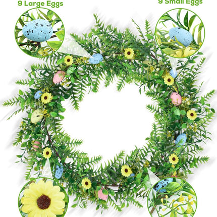 Christmas Decorations Garland, 180CM Easter Eggs Wreath, Artificial Spring Vine Garlands for Front Door Home Kitchen Fireplace Indoor Outdoor Holiday Party DIY Easter Decor