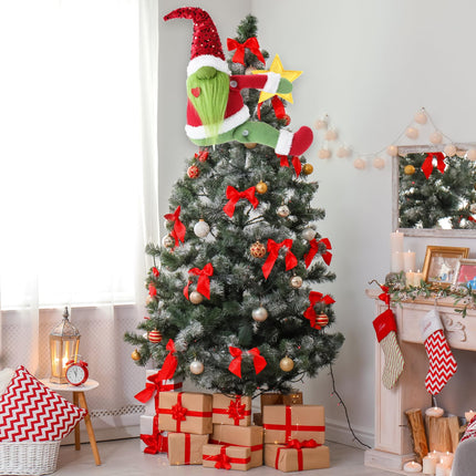 Christmas Tree Toppers Green Gnome Christmas Decorations with Star Unique Funny Christmas Tree Topper Plush Stuffed Gnome Ornaments Xmas Tree Decor for Wine Bottle Curtain