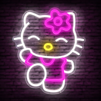 Hello Kit Neon Sign Dimmable Kitty Neon Sign Kawaii Cat Anime Neon Sign Kitty Room Decor Lights for Girl's Room Child Bedroom Birthday Halloween Christmas 14.7’’x12.5’’