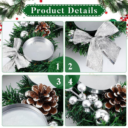 Hotop 5 Pcs Christmas Advent Wreath with Candle Holder Traditional Advent Wreath Candleholder Stand Set Xmas Wreath Decoration with 4 Advent Candles Pine Cone Garland for Church Centerpiece(Silver)