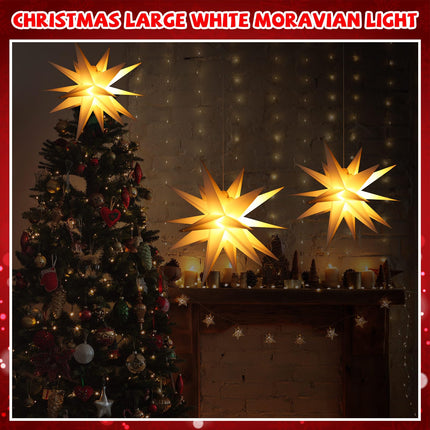 2 Pcs 23 Inch Large White Moravian Star Shaped Light LED Christmas Light 3D Star Lantern Hanging Star Decorations for Xmas Tree Topper Holiday Courtyard Outdoor Ornaments(Simple Style)