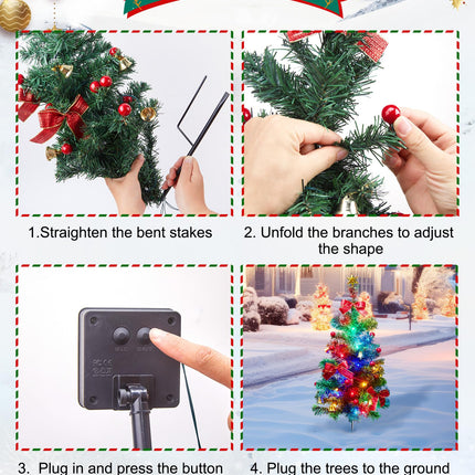 Solar Christmas Tree, 4 Packs Each 2.5 Ft Outdoor Lighted Christmas Tree with Multicolor Christmas Lights, Small Christmas Tree with Lights