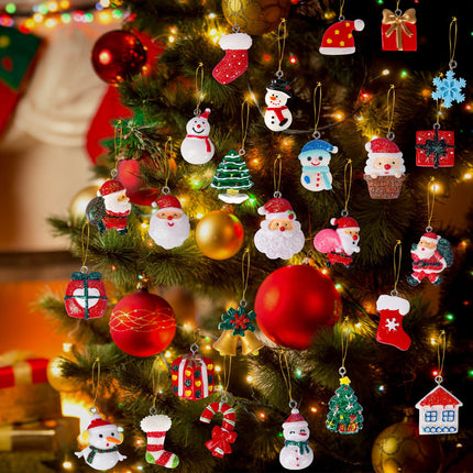 Garma 72Pcs Mini Christmas Ornaments for Xmas Tree Rustic Small Resin Chrismas Miniatures Ornaments Hanging Decoartions Tiny Christmas Tree Crafts with Santa Claus, Snowman,Bells for Christmas Decor