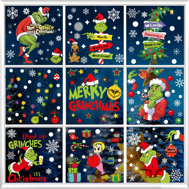 9 Sheets Christmas Window Clings Waterproof Double-Sided Static Christmas Decorations Decals Christmas Snowflake Window Stickers for Glass Windows Holiday Year Home School Party Supplies