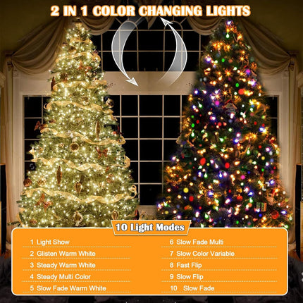 200LED Dual Color Changing Christmas Tree Lights, Warm White Multicolor Soft Twinkle Lights, UL 10 Modes Fairy Lights with Remote Control 70ft End-to-End Connect, Indoor Outdoor Use