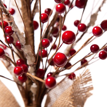 Glitzhome Christmas Table Tree with Burlap Base Centerpiece for Party Festival Home Decor, 16"" H, Red Berry, JK62980