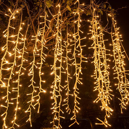 320LED 9.8ftx2.3ft Icicle Cluster String Lights 8 Lighting Modes Fairy Lights Plug in Waterproof LED Lights for Christmas Wedding Party Home Wall Outdoor Indoor Decorations(Warm White)