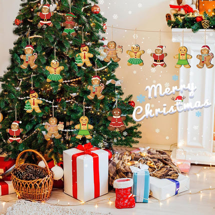 DECYOOL 24 Pcs Gingerbread Christmas Decorations Wooden Gingerbread Man Ornaments Gingerbread Men Hanging Pendants for Wreath Christmas Tree Xmas Gingerbread Party Decorations