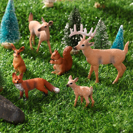 13 Pieces Christmas Mini Forest Animal Figures Trees Kit Woodland Creatures Figurines Animal Cake Toppers Plastic Trees Tabletop Ornaments for Xmas Village Accessories Decoration