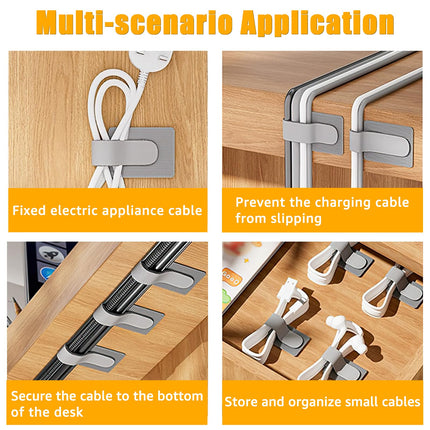 Hook and Loop Cable Management Under Desk, 80PCS Self Adhesive Cable Ties, Reusable Wire Organizers for Cords, Hooks for Outdoor String Lights, Christmas Light Clips (White)