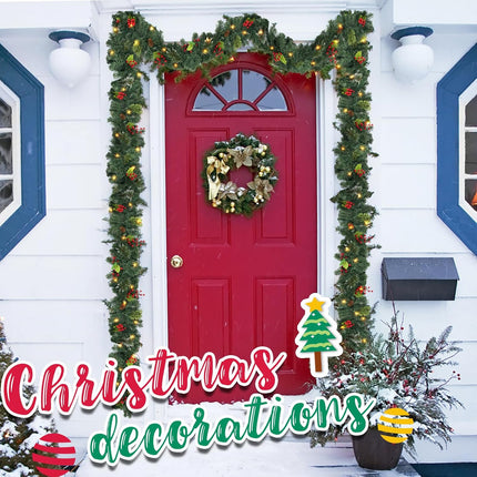 9 FT Christmas Garland with Lights, Battery Operated Garland with 50 LED Lights, Christmas Decoration for Home Stairs Fireplace Front Porch Door Display Indoor Outdoor