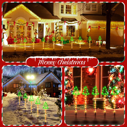 Solar Christmas Lights 5 Pack Solar Outdoor Christmas Tree with 8 Lighting Modes Christmas Pathway Lights Walkway Christmas Lights IP65 Waterproof Christmas Outdoor Decorations for Yard Garden Sideway