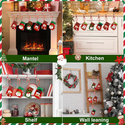 Christmas Stocking Holders for Mantle Set 8, Lightweight Metal Stocking Hangers Adjustable Candy Cane Stocking Hooks for Fireplace Non-Skid Stocking Holders for Christmas Decoration (Red)
