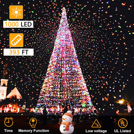 393Ft 1000LED Christmas Lights Outdoor Decorations 8 Modes & Memory Timer Christmas Lights with Plug in Waterproof Fairy String Lights for Xmas Wedding Party Holiday Decor