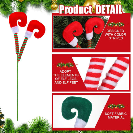 Wettarn 12 Pcs Christmas Elf Legs Picks Elf Feet Tree Ornaments with Fixed Wire Felt Striped Elf Feet Christmas Tree Decoration White Red Green Elf Feet Tree Pick for Party Xmas Holiday Decorations