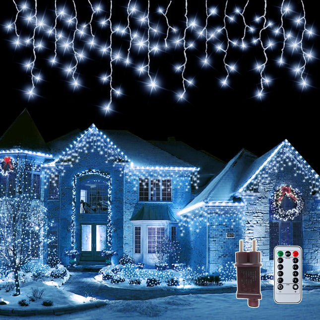 Icicle Lights for Outside 𝐰𝐢𝐭𝐡 𝐑𝐞𝐦𝐨𝐭𝐞, 32.8FT 432 LED 8 Modes Christmas Lights Outdoor with 85 Drops, Plug in Connectable Icicle lights Timer Waterproof for Christmas Decorations House Decor