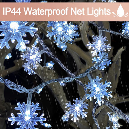 100 LED Snowflake Christmas Lights, 32ft Waterproof String Lights, 8 Modes Plug-in Fairy Lights for Indoor/Outdoor Xmas Decorations, Christmas Tree, Year (White)