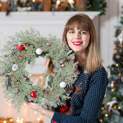 Lyrow 96 Pcs Christmas Snowy Artificial Pine Needles Branches Twigs Fake Pine Picks Fake Tree Branches Faux Pine Sprigs Greenery Stems for Holiday Garden DIY Crafts Wreaths Garlands Party Decorations