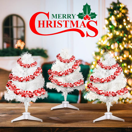 Kathfly 4 Pieces Mini White Christmas Tree 12 Inch Miniature Artificial Small Desktop Xmas Tree with Plastic Stand for Party Supply Home Office Decor
