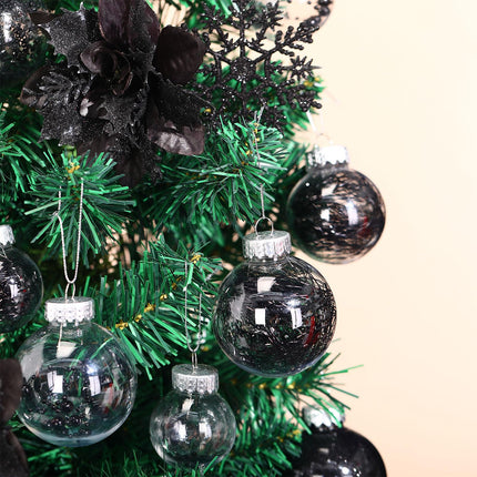 Jenaai 74 Pcs Christmas Ball Ornaments Set Plastic Shatterproof Christmas Tree Decorations with Hanging Snowflakes Ribbons Artificial Poinsettia Flowers Tree Topper for Xmas Tree Decor(Black)