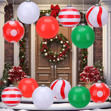 12 Pack Inflatable Christmas Ball Inflatable Christmas Ornaments 12 Inch PVC Inflatable Christmas Balls Hanging Blow up Ball for Christmas Tree Outdoor Yard Garden Porch Door Decorations