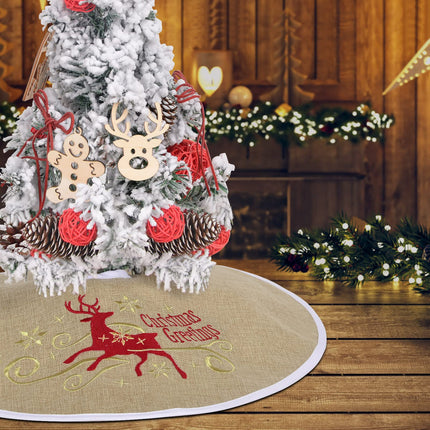 yuboo Mini Christmas Tree Skirt Burlap, 21 inches Small Tree Skirt Mat with Deer Christmas Decor and Snowflakes for Rustic Farmhouse Christmas Decorations