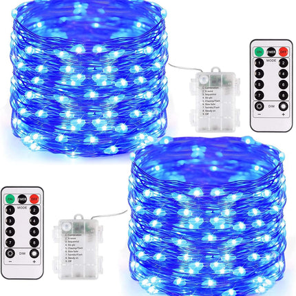 JMEXSUSS 2 Pack Blue Fairy Lights Battery Operated, Total 400 LED 132ft Christmas Fairy Lights with Remote, 8 Modes Blue String Lights for Christmas Tree Bedroom Xmas Wreath Patio Fireplace Decor