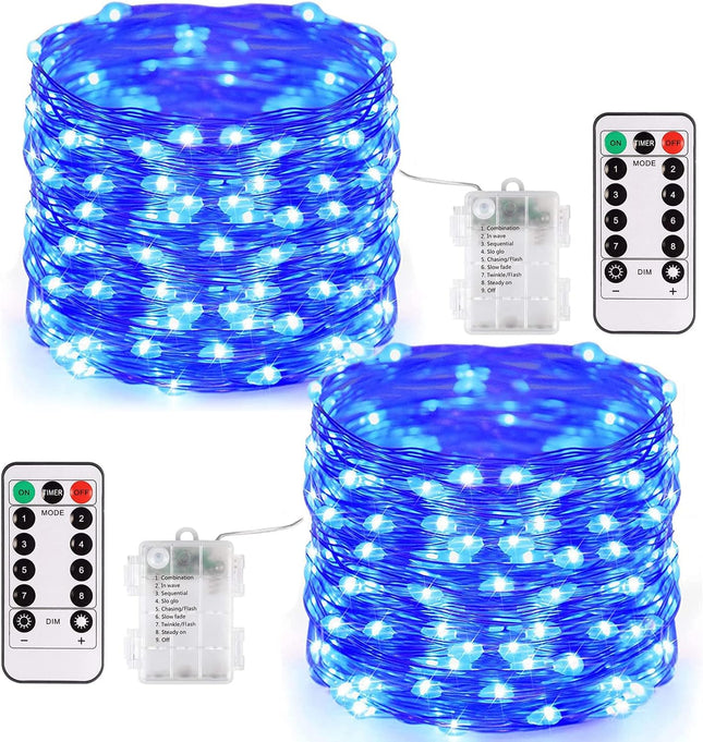 JMEXSUSS 2 Pack Blue Fairy Lights Battery Operated, Total 400 LED 132ft Christmas Fairy Lights with Remote, 8 Modes Blue String Lights for Christmas Tree Bedroom Xmas Wreath Patio Fireplace Decor