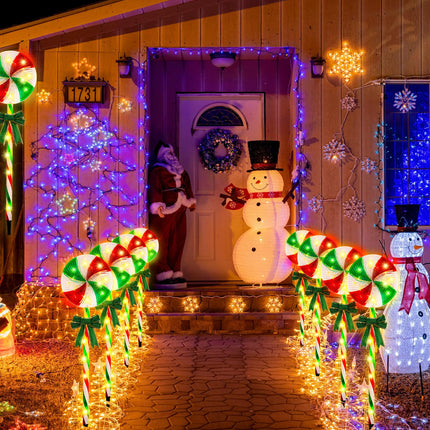 VIHOSE 8 Pcs Lollipop Christmas Pathway Lights Outdoor Led Waterproof Peppermint Outdoor Christmas Decorations with Bows Candy Cane Landscape Path Lights with 8 Modes for Garden Yard Patio, 27.5 Inch