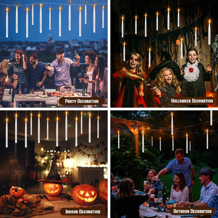 Floating Candles with Wand,12 Pcs Magic Hanging Candles with Remote,Halloween Decorations Flameless Candles,Hanging Candles for Halloween and Christmas Window Decor