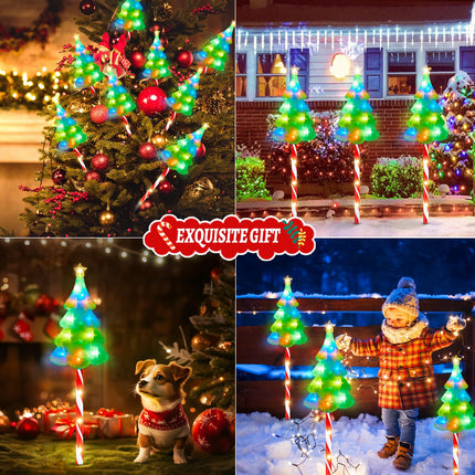 KOOPER 25" Larger Christmas Decorations Outdoor Solar Christmas Tree Candy Cane Stake Lights, 6PCS Solar Christmas Pathway Lights Outdoor With USB, 102 LEDs 10 Modes Outdoor Christmas Decorations Yard
