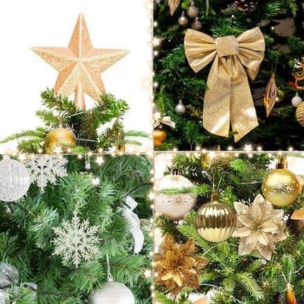 Christmas Tree Decoration Set, 88 Pcs Gold Christmas Ornaments Set with White Gold Christmas Ornaments Balls,Christmas Glitter Poinsettia Flowers,Glitter Berries Stems, Snowflakes, Bow for Christmas